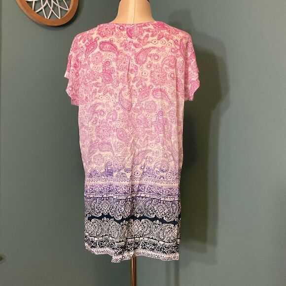 J. Jill Womens V-Neck ‘Love Linen’ Short Sleeve Boho Paisley Tunic Top - Size S - Picture 7 of 10